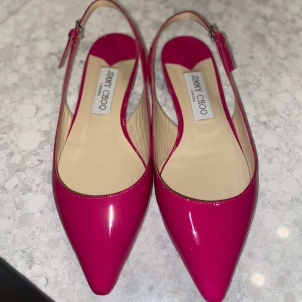 Jimmy Choo Hot Pink Slingback Leather Flats